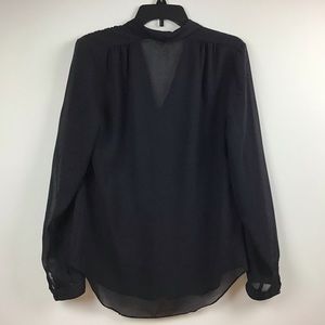 Blouse, LS,Black,Sheer,V Neck with Collar.